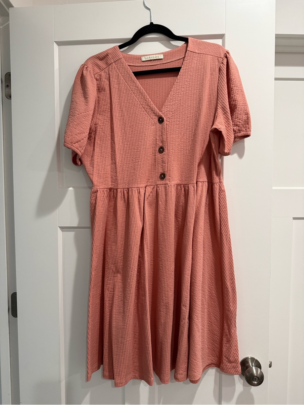 DownEast Rose-Pink V-Neck Button Midi Dress